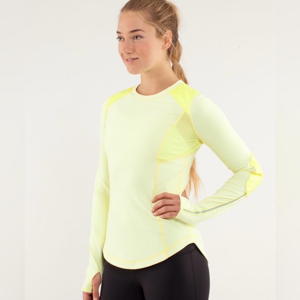 Lululemon Run: Ice Queen Long Sleeve Slope Stripe Clarity Yellow